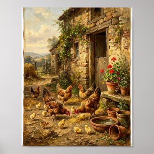 Antieke Landelijke Boerderij Haan Kippen II Poster