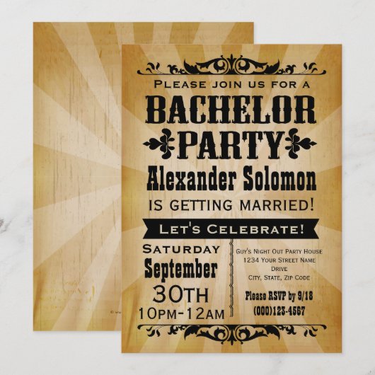 Antieke landelijke vrijgezellenfeest uitnodiging (Voorkant / Achterkant)