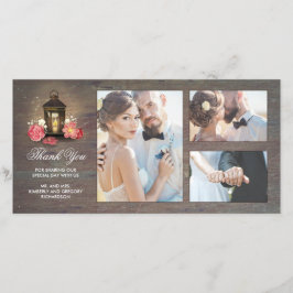 Antieke Lantaarn Landelijke Bloemige Houten Bruilo Bedankkaart