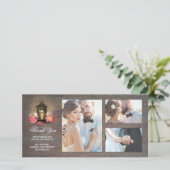 Antieke Lantaarn Landelijke Bloemige Houten Bruilo Bedankkaart (Staand voorkant)