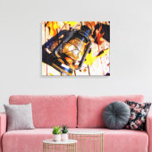 Antieke lantaarn met herfstbladeren canvas afdruk (Insitu (Woonkamer))