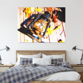 Antieke lantaarn met herfstbladeren canvas afdruk (Insitu (Slaapkamer))