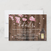 Antieke Lantaarn Roze Bloemige Trouwdetails Kaart (Voorkant)