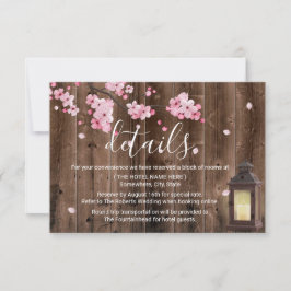 Antieke Lantaarn Roze Bloemige Trouwdetails Kaart