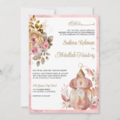 Antieke lantaarn Roze bloemige vintage moslim brui Kaart (Voorkant)