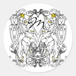 Antieke Leeuw Rampant Wit Met Gouden Kronen,Tong Ronde Sticker