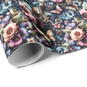 Antieke lente bloemen en vlinders cadeaupapier
