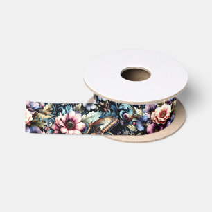 Antieke lente bloemen en vlinders satijnen lint