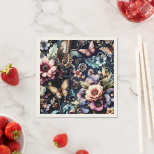 Antieke lente bloemen en vlinders servet