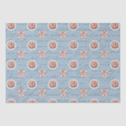 Antieke Lettering Vintage Rozen Toile Strikken Tissuepapier (Voorkant)