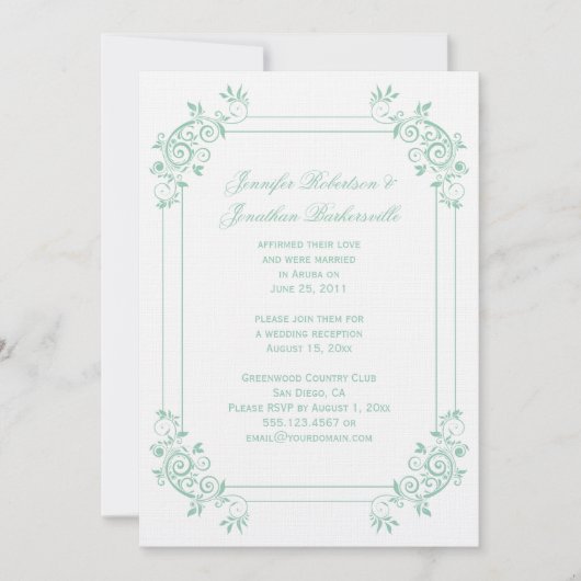 Antieke Licht Jade Witte Bloemenswirls na de bruil Kaart (Voorkant)