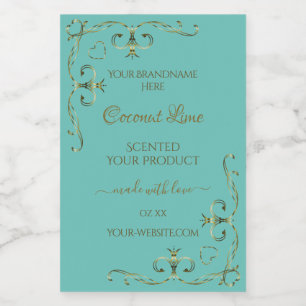 Antieke licht turquoise gouden sierproductlabels voedselcontainer etiket
