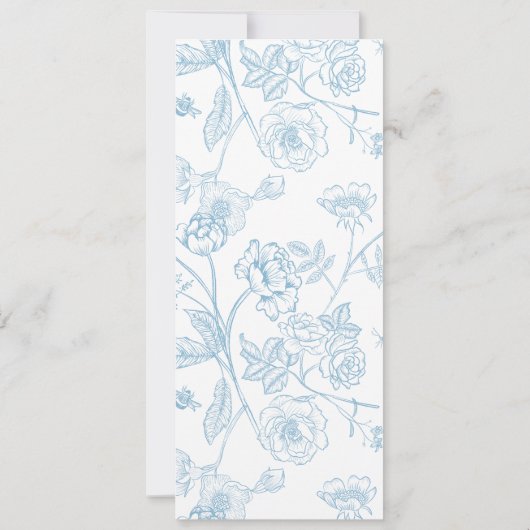 Antieke lichtblauwe monogram bloemensier menu kaart (Achterkant)