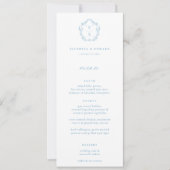 Antieke lichtblauwe monogram bloemensier menu kaart (Voorkant)