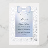 Antieke lijst blauwe strik doop folie uitnodiging (Voorkant)