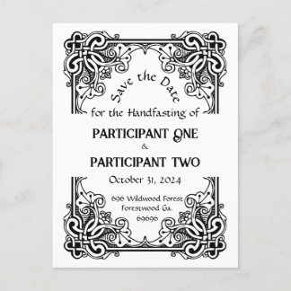 Antieke lijst handfasting vlakke save the date kaa aankondigingskaart