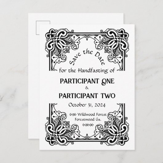 Antieke lijst handfasting vlakke save the date kaa aankondigingskaart (Voorkant / Achterkant)