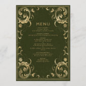 Antieke lijst olijfgroen goud bruiloft menu (Voorkant)