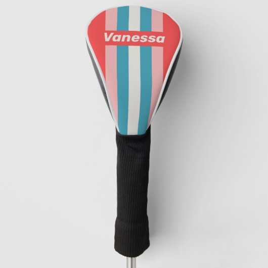 Antieke Lippenstift Speld Gestreept met Naam Golfheadcover (Voorkant)