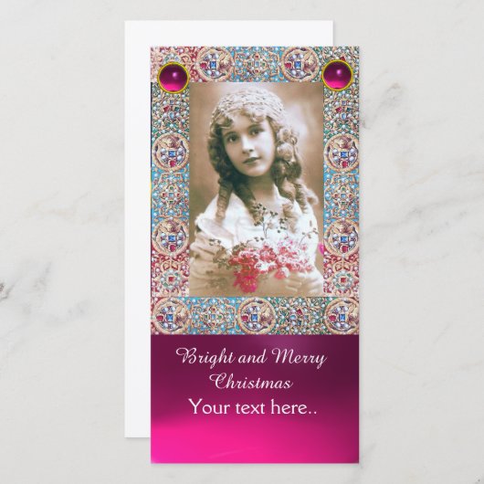 ANTIEKE LIS,ENGELEN,KOSTBARE JEWELEN,ROZE EDELSTEN FEESTDAGENKAART (Voorkant / Achterkant)