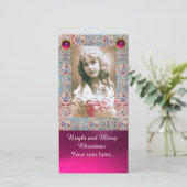 ANTIEKE LIS,ENGELEN,KOSTBARE JEWELEN,ROZE EDELSTEN FEESTDAGENKAART (Staand voorkant)