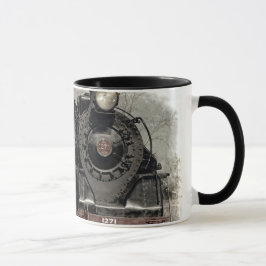 Antieke locomotief stoomtrein koffiekop mok