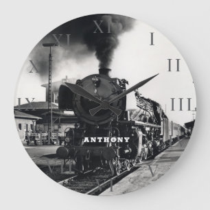 Antieke Locomotief Trein Motor Spoorweg Stoom Grote Klok