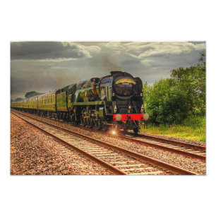 Antieke Locomotief Trein Platteland Foto Afdruk