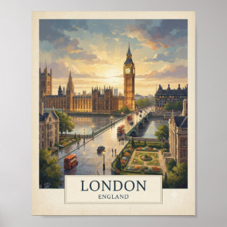 Antieke Londen Engeland Reisposter | Big Ben Wal Poster