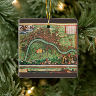 Antieke Londense Straatkaart door Johannes de Ram, Keramisch Ornament