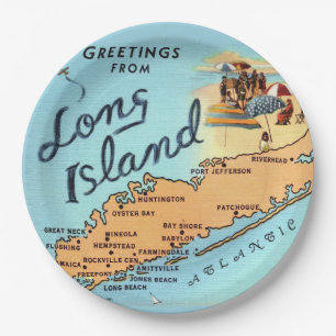Antieke Long Island Kaart Papieren Bordje