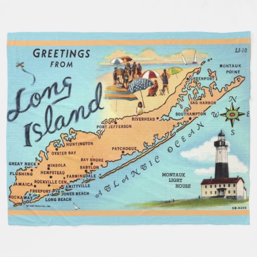 Antieke Long Island, NY Kaart Fleece Deken (Voorkant (Horizontaal))