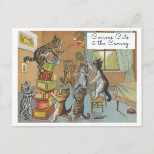 Antieke Louis Wain Grappige Katten en de Kanarie Briefkaart