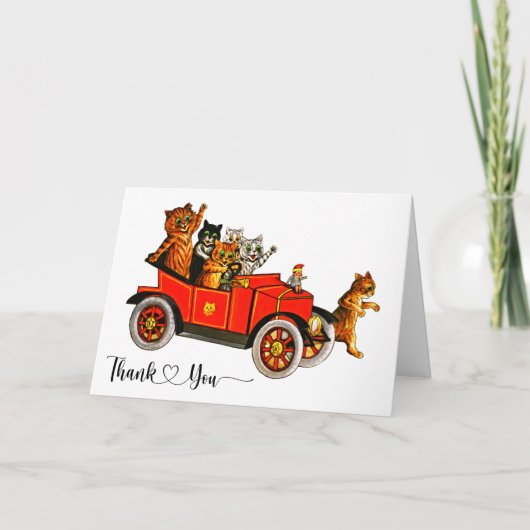 Antieke Louis Wain Katten in Auto Bedankt (Voorkant)
