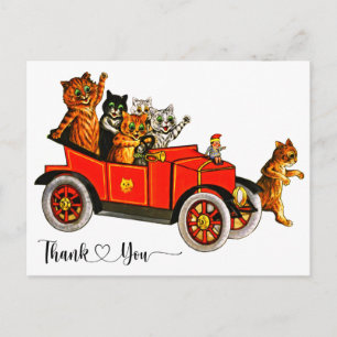 Antieke Louis Wain Katten in Auto Bedankt Briefkaart