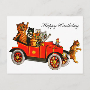 Antieke Louis Wain Katten in Auto Gelukkige Verjaa Briefkaart