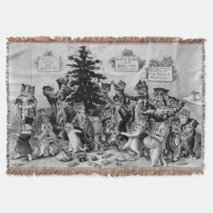 Antieke Louis Wain Katten vieren Kerstmis Deken