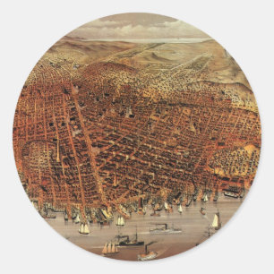Antieke luchtkaart, stad San Francisco, Californië Ronde Sticker