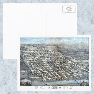 Antieke luchtkaart van Austin, Texas, 1873 Briefkaart