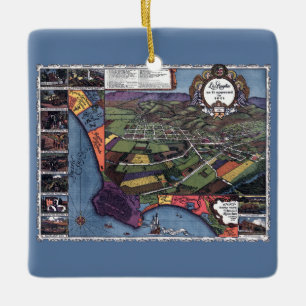 Antieke luchtkaart van Los Angeles, Californië Keramisch Ornament