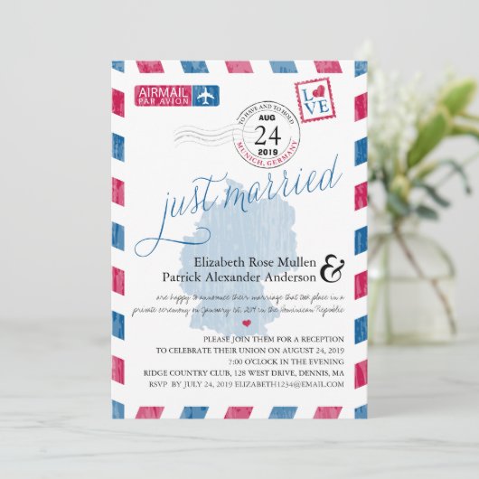 Antieke luchtpost Net getrouwd Post bruiloftsfeest Kaart (Staand voorkant)