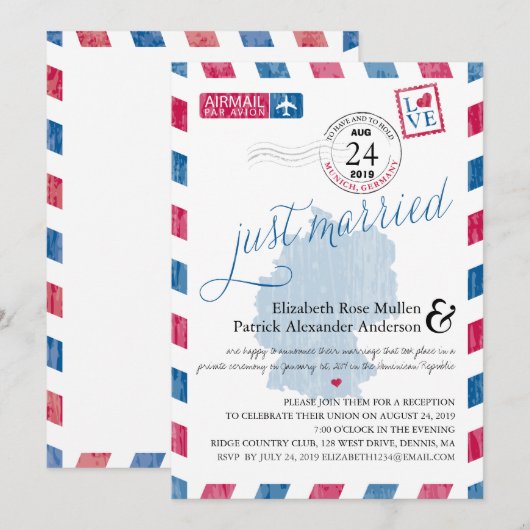 Antieke luchtpost Net getrouwd Post bruiloftsfeest Kaart (Voorkant / Achterkant)