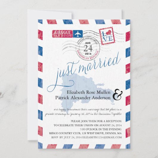 Antieke Luchtpost Net Getrouwd Post Bruiloftsrecep Kaart (Voorkant)