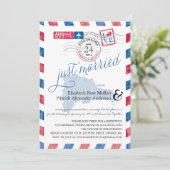 Antieke Luchtpost Net Getrouwd Post Bruiloftsrecep Kaart (Staand voorkant)