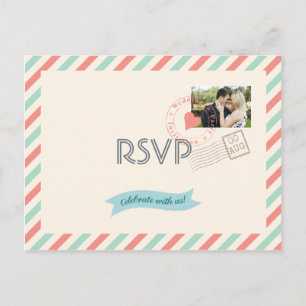 Antieke luchtpost trouw-RSvp met foto Uitnodiging Briefkaart
