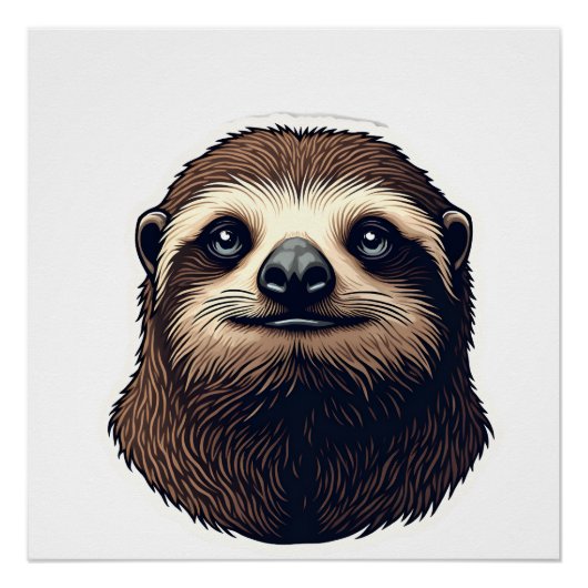 Antieke Luiaard Illustratie Vintage T-shirt (2) Perfect Poster (Voorkant)