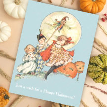 Antieke Maan & Gemaskerde Kinderen Vintage Hallowe