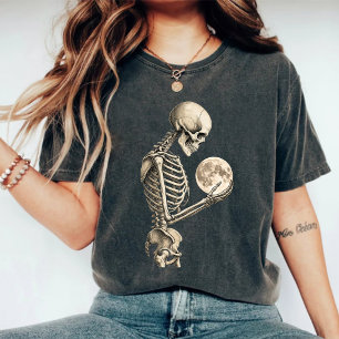 Antieke Maanlicht Skelet met Volle Maan Gothi T-shirt