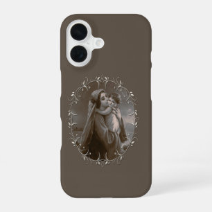 Antieke Madonna met Kind in Zilveren Lijst iPhone 16 Hoesje