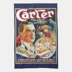Antieke Magische Poster, Magiër Carter de Grote Theedoek